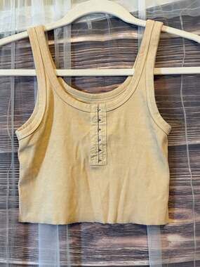 Aerie Tan Ribbed Hook and Eye Front Cropped Tank Top
